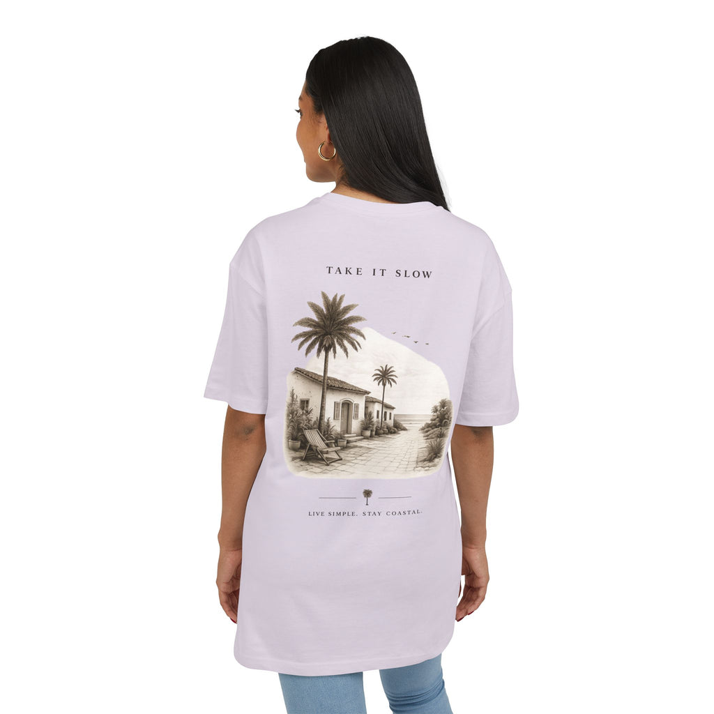 Oversize Tee — 'Take It Slow' Vintage Beach Palm Graphic