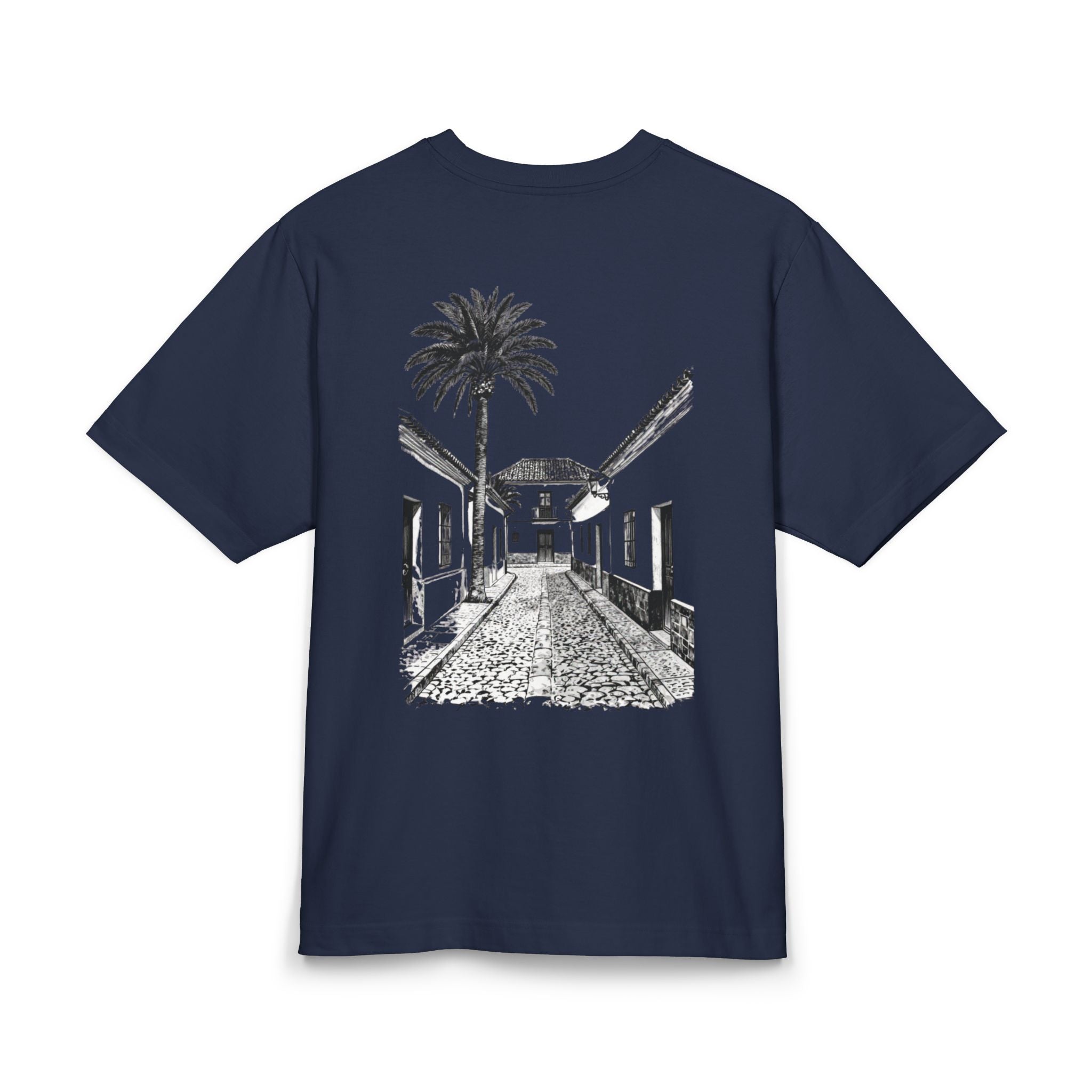 Street Palm Tee — Vintage Cobblestone Photography T‑Shirt