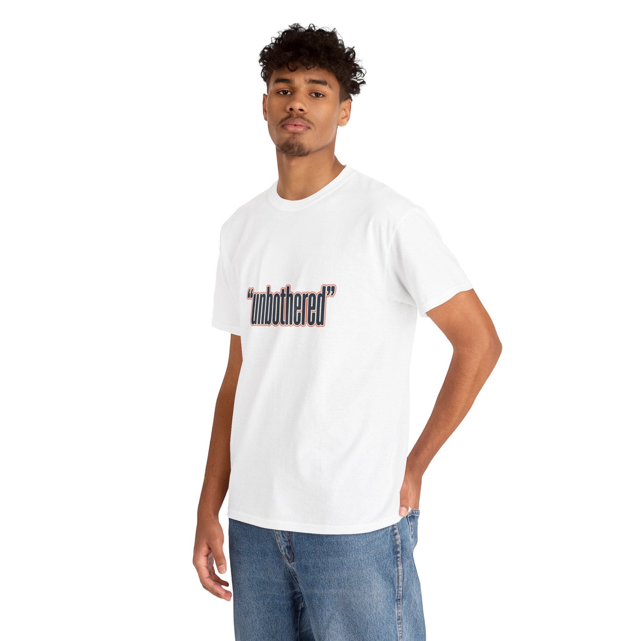 Unbothered Tee — Minimalist Graphic White T‑Shirt with “unbothered” Text