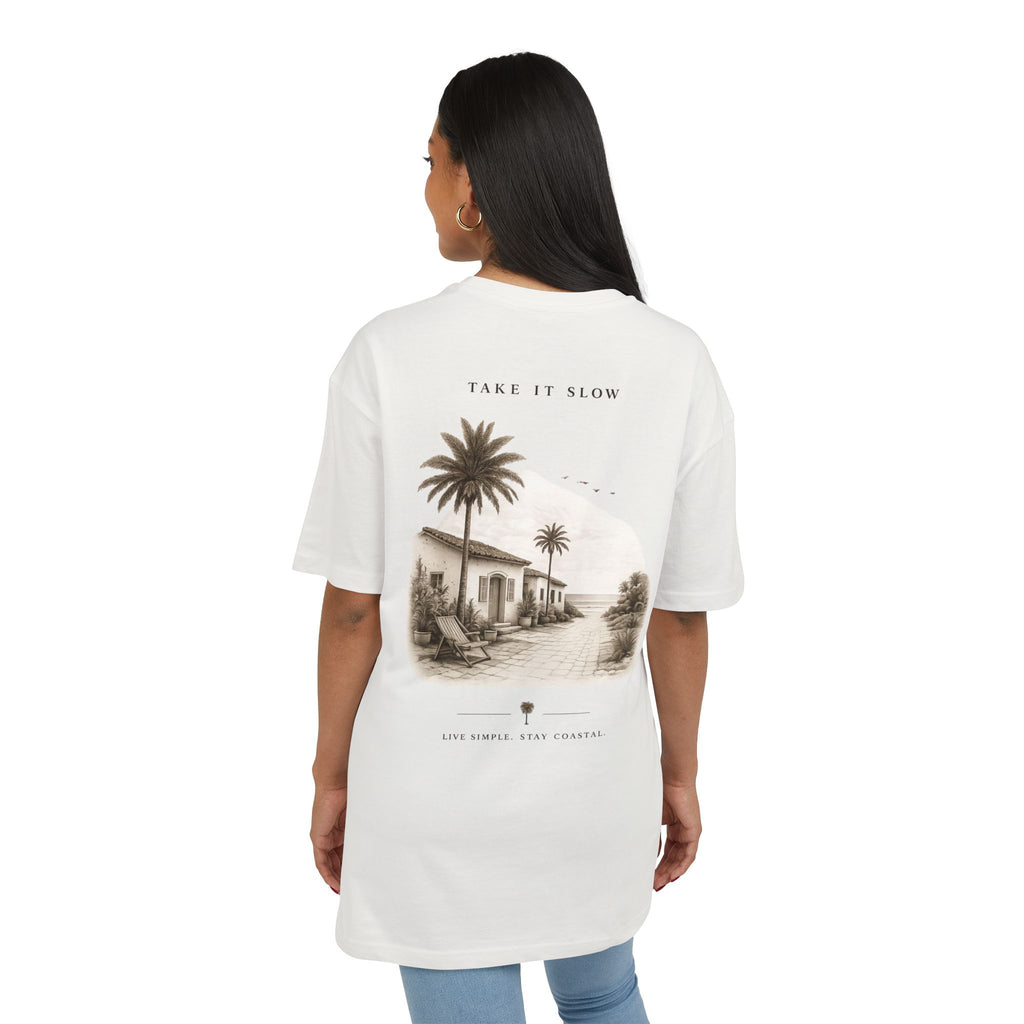 Oversize Tee — 'Take It Slow' Vintage Beach Palm Graphic