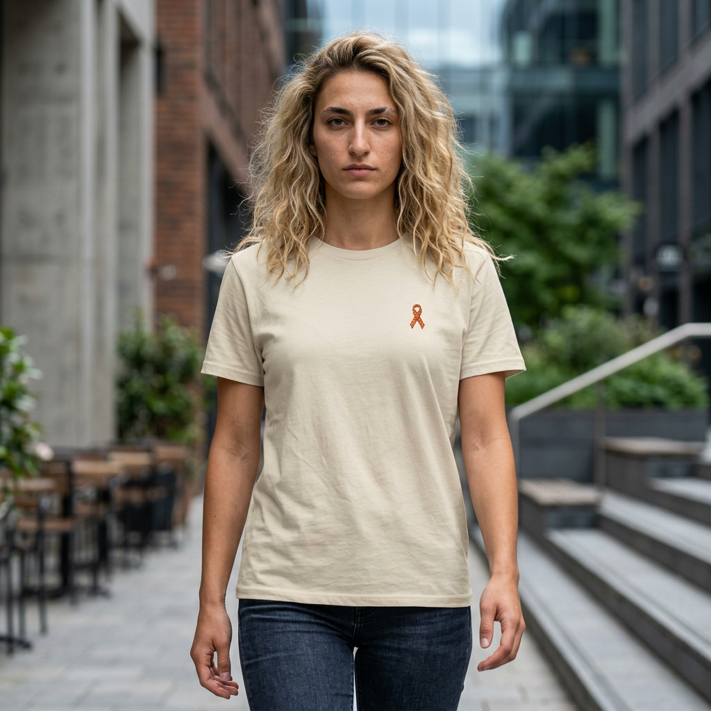 Unisex Shirt - gestickte Krebsschleife Orange -  50% vom Gewinn spende ich gemeinnützig