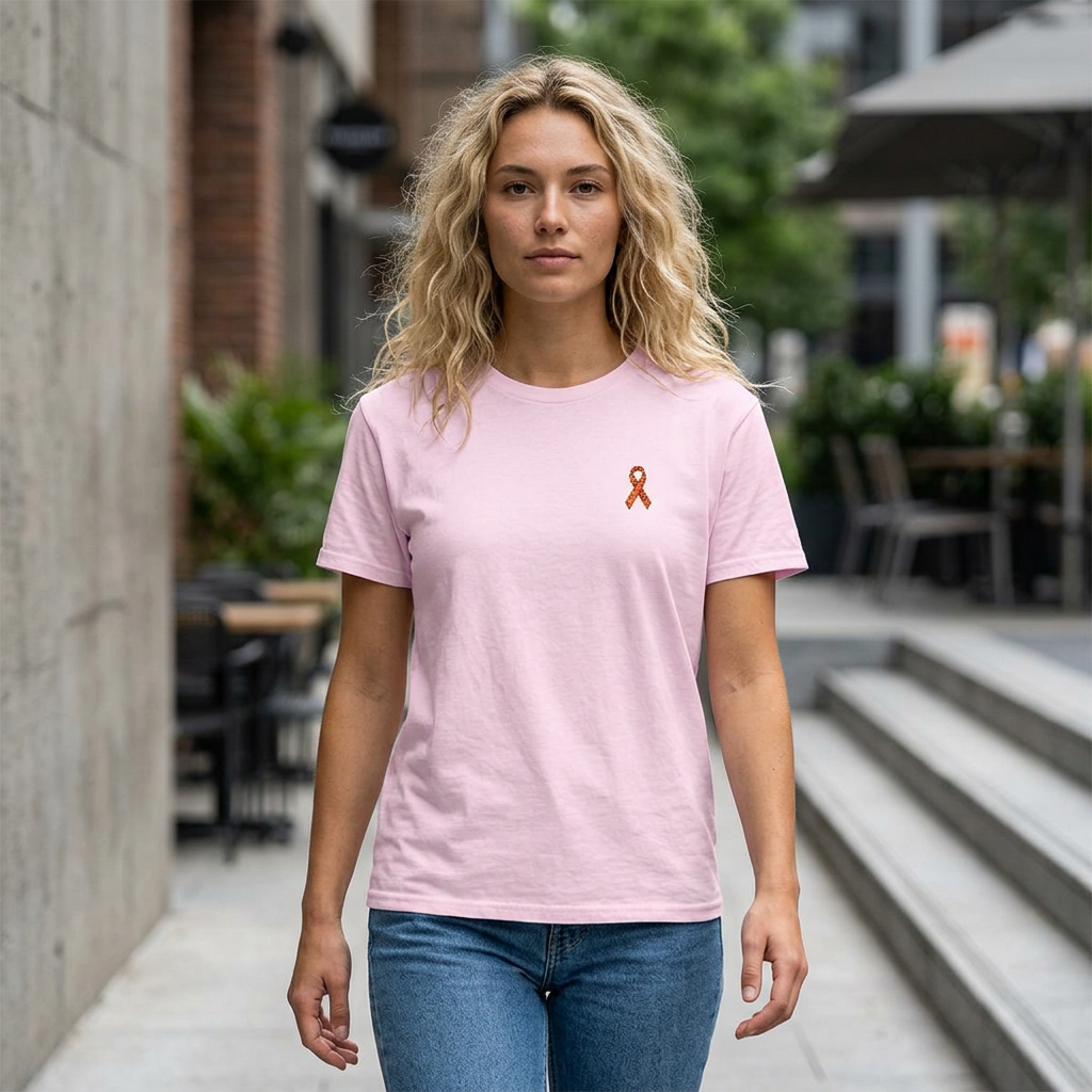 Unisex Shirt - gestickte Krebsschleife Orange -  50% vom Gewinn spende ich gemeinnützig