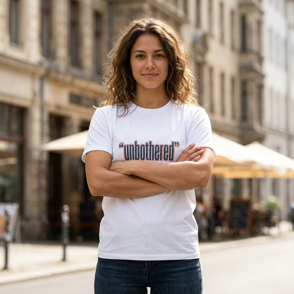 Unbothered Tee — Minimalist Graphic White T‑Shirt with “unbothered” Text