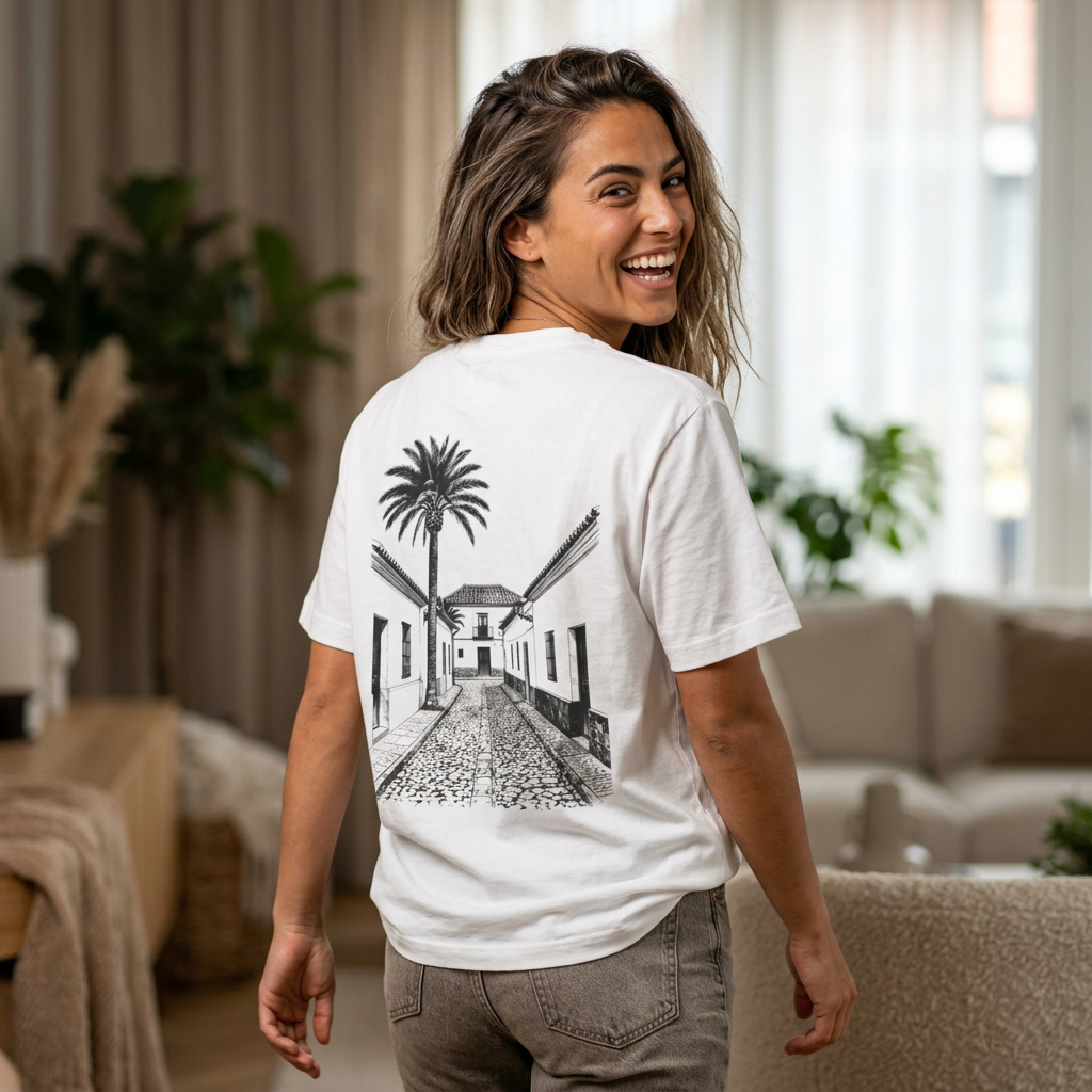 Street Palm Tee — Vintage Cobblestone Photography T‑Shirt