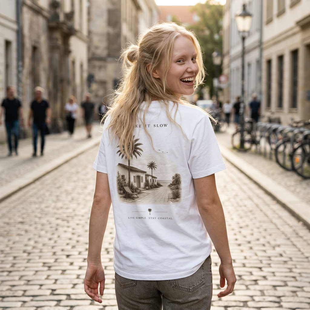Oversize Tee — 'Take It Slow' Vintage Beach Palm Graphic