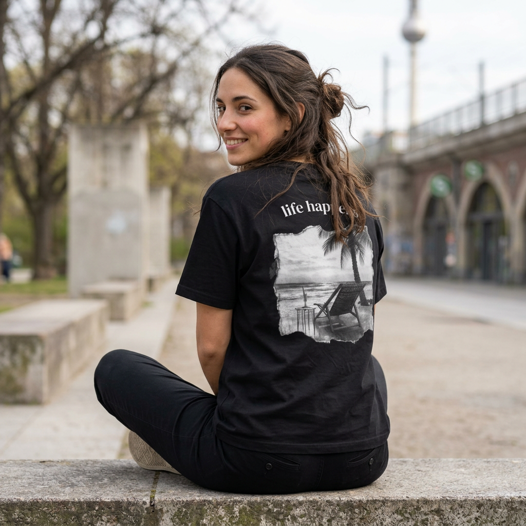Box Tee - "life happens" Beach Graphic Tee