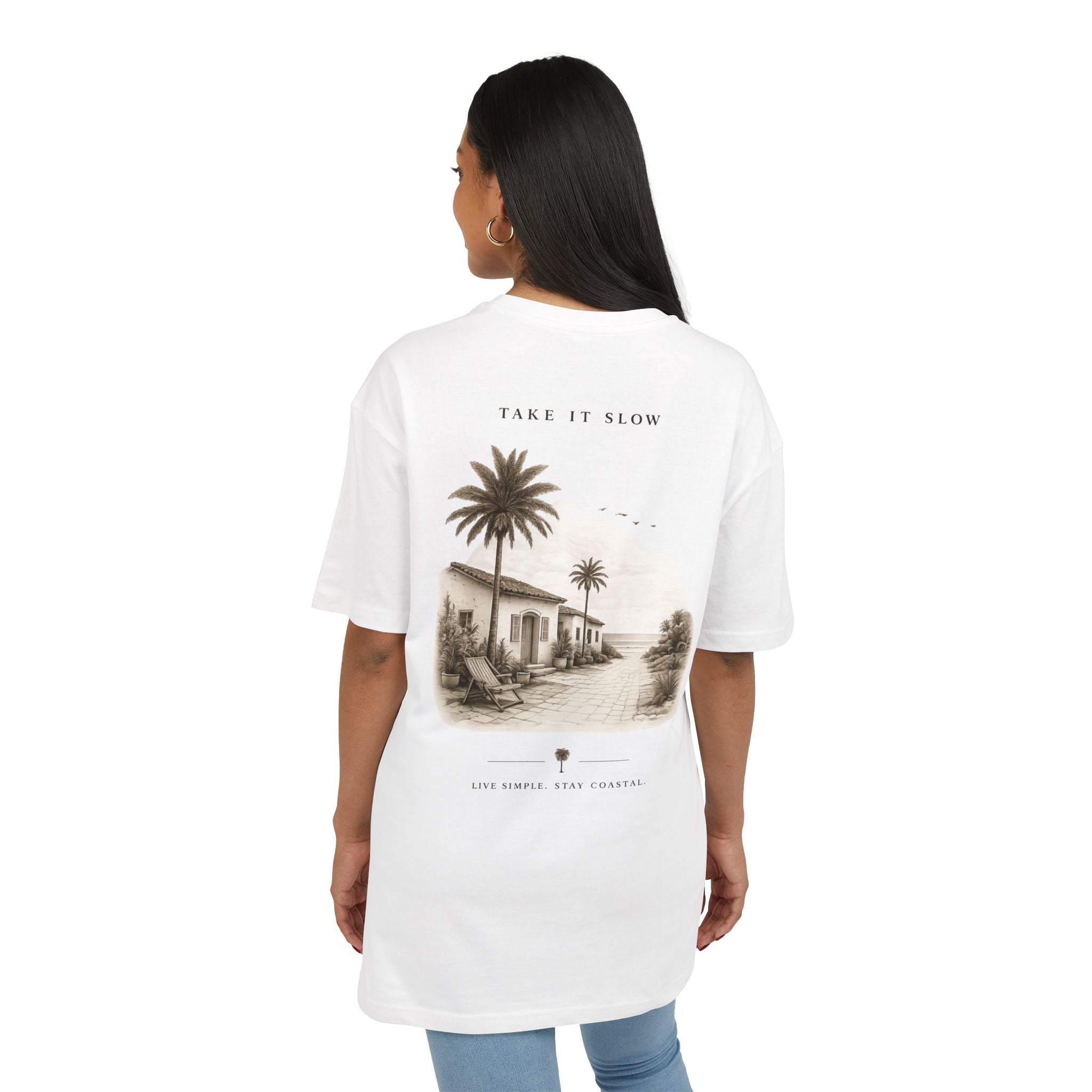 Oversize Tee — 'Take It Slow' Vintage Beach Palm Graphic