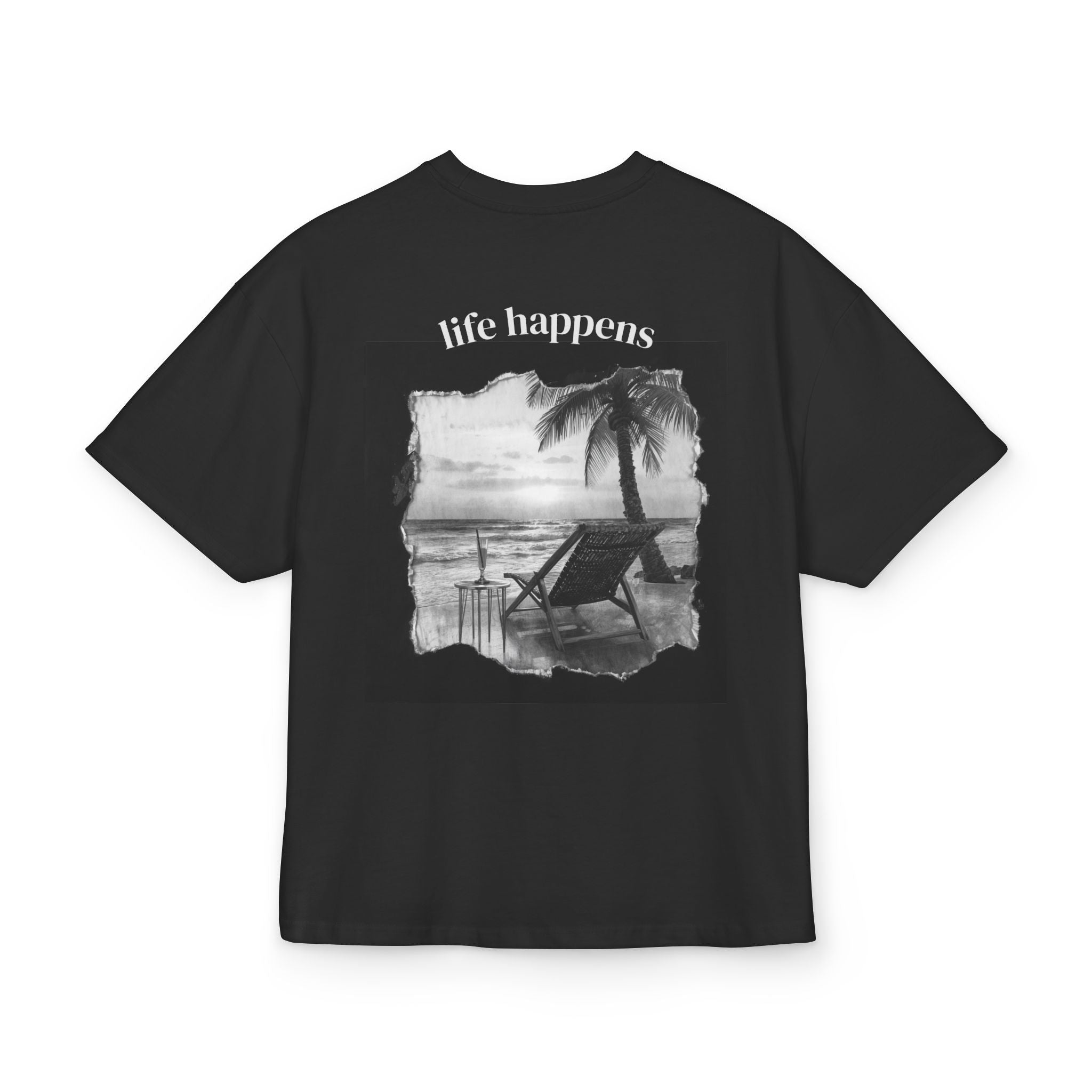 Box Tee - "life happens" Beach Graphic Tee