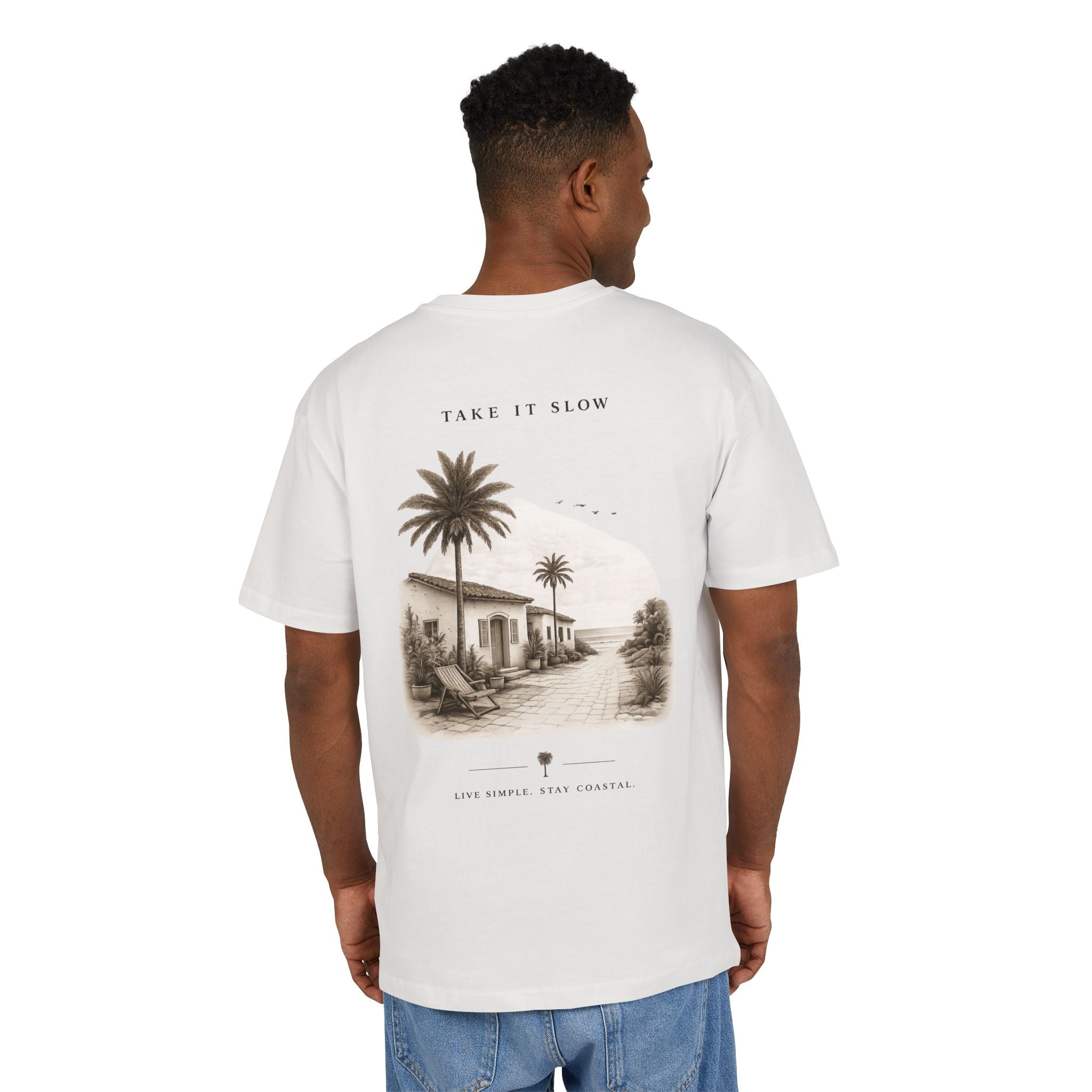 Oversize Tee — 'Take It Slow' Vintage Beach Palm Graphic