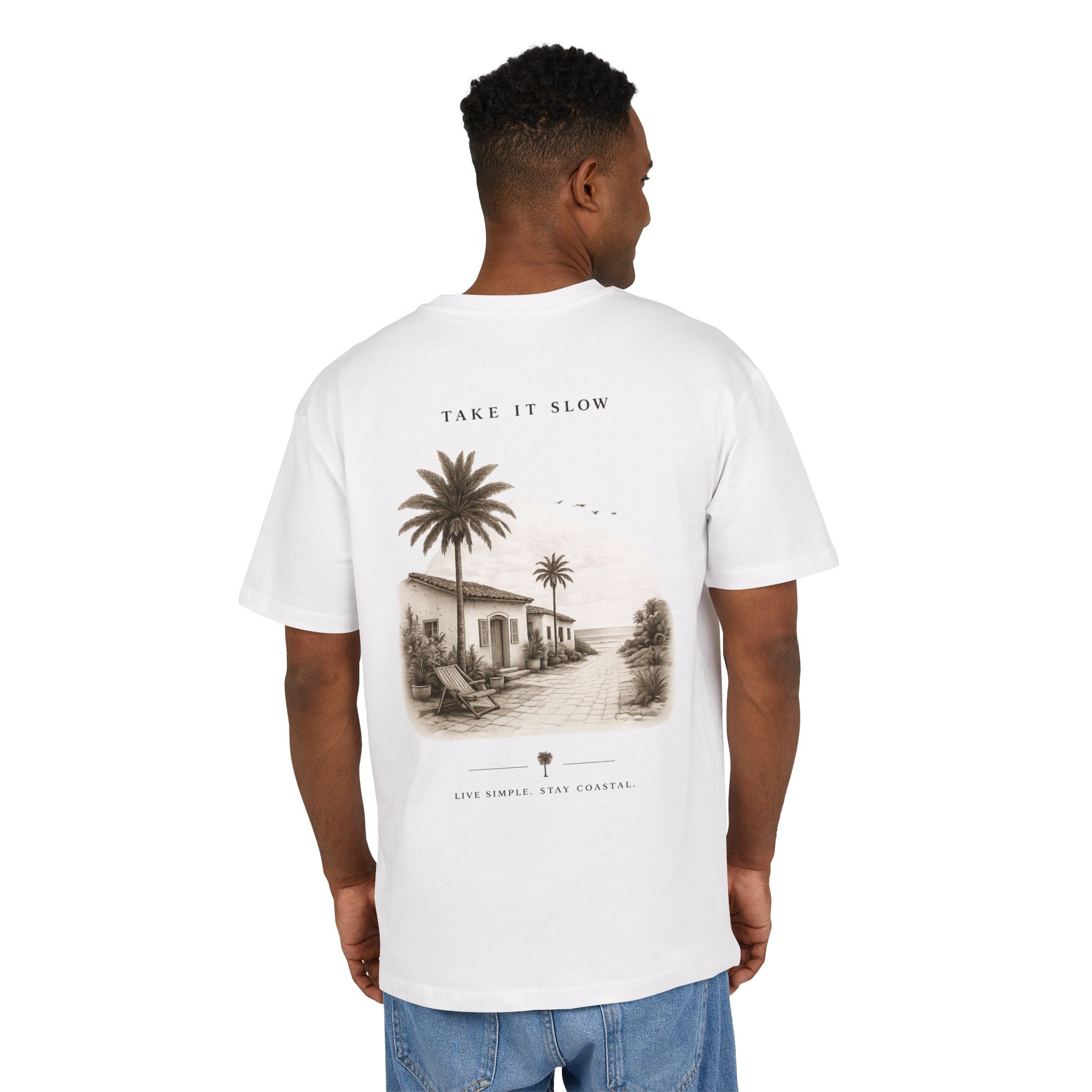 Oversize Tee — 'Take It Slow' Vintage Beach Palm Graphic