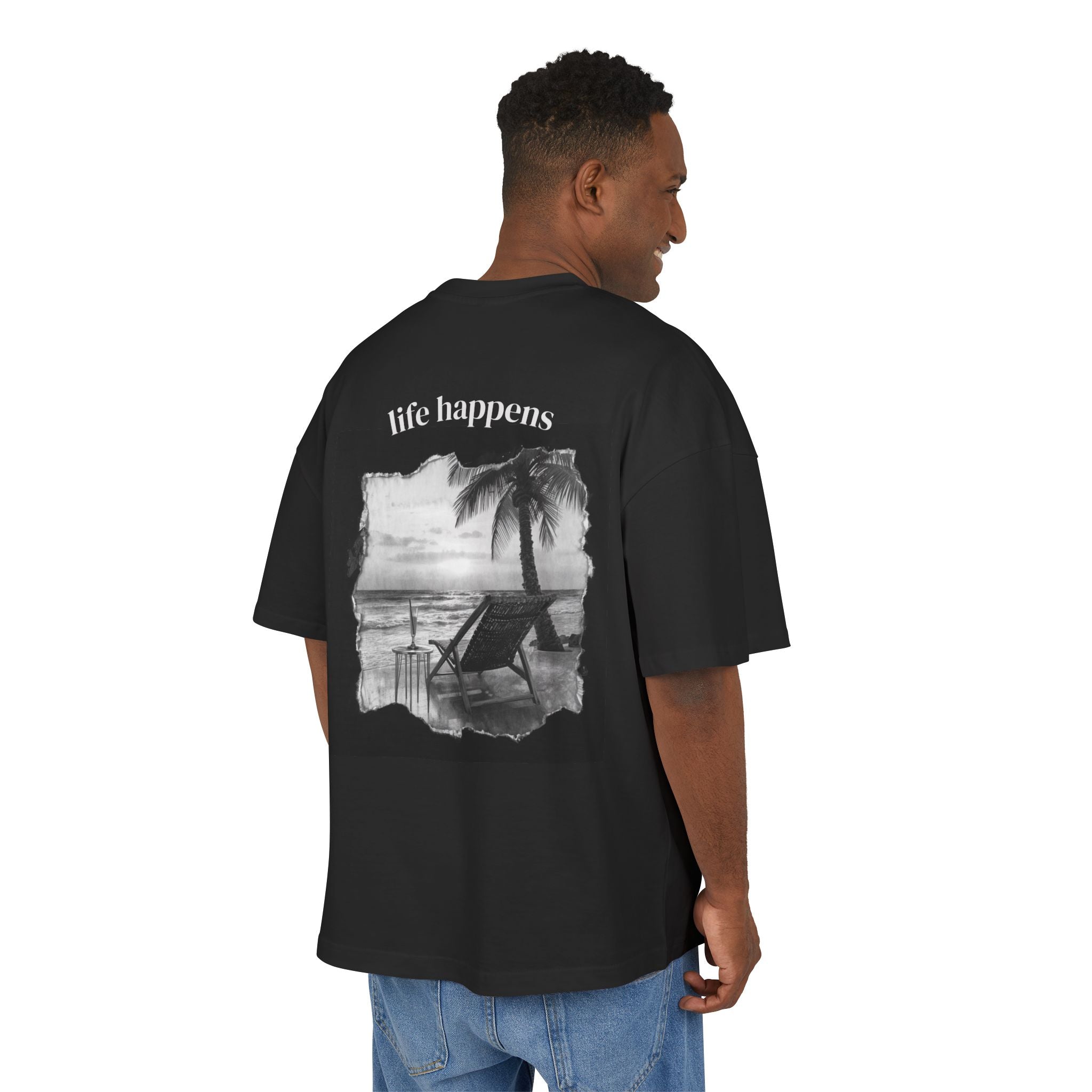 Box Tee - "life happens" Beach Graphic Tee